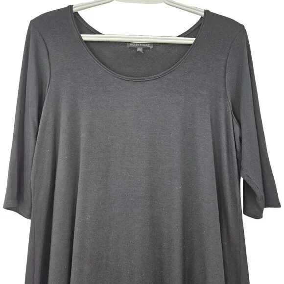 Eileen Fisher Jersey Knit Scoop Neck Tunic Top Black Women’s Size M Minimalist - Picture 3 of 9